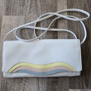 Derek Alexander White Leather Pastel Wave Clutch Bag